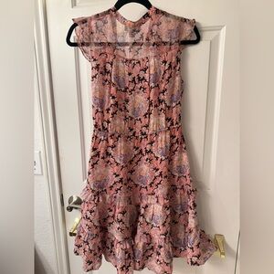 Floral Pink and Black Sleeveless Dress, wear tank or bralette under